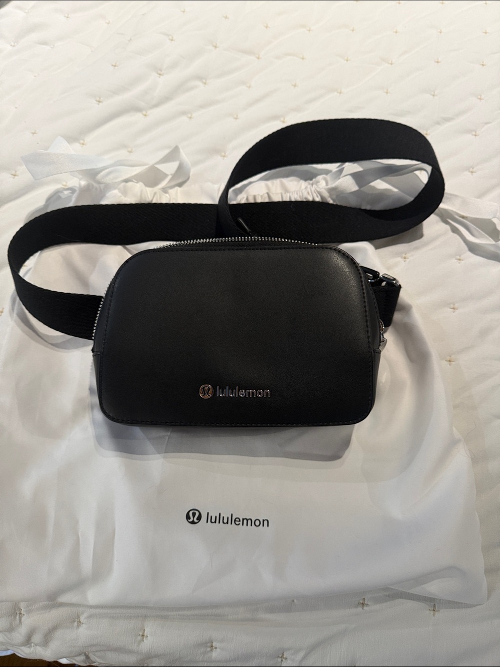 lululemon black leather belt bag with wide strap
